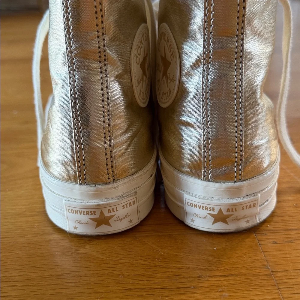 Converse Metallic Gold High Top Sneakers - Women's US 6.5 - Picture 6 of 11
